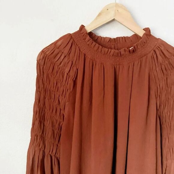 DR2 x NORDSTROM | Rust Orange Red Terra Cotta Blouse Smocked Balloon Sleeve | XL - Picture 2 of 8